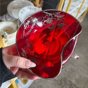 Red '40th Anniversary' Decorative Glass Bowl - vintage ruby red Viking glass